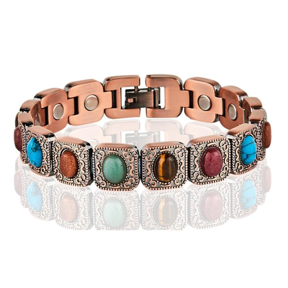 Antique Copper Magnetic Link Stone Bracelet - Arthritis Pain Relieve Bracelet